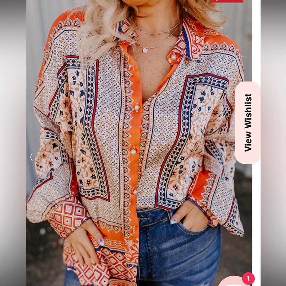 NWT Meritt Dig Deep Down Button Up In Orange Curves. - Picture 2 of 11